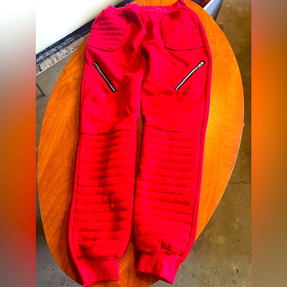 Michael Jackson style Red Jogger Pants with Zipper Pockets